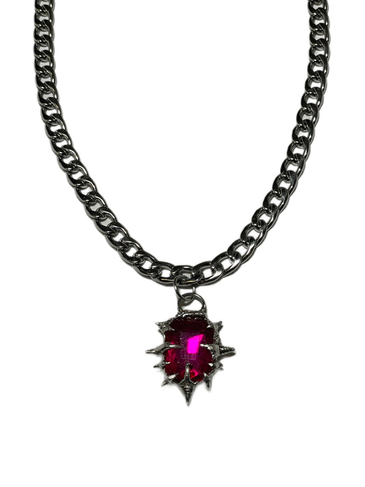 Pink Oval Spiked Necklace